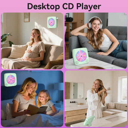 Raadio CD-mängijaga lastele: Kegaudio kaasaskantavad CD-mängijad Bluetooth-kõlariga, esipaneeliga, kaugjuhtimispuldiga, taimeriga, USB-taasesitusega, AUX-taasesitusega, roheline