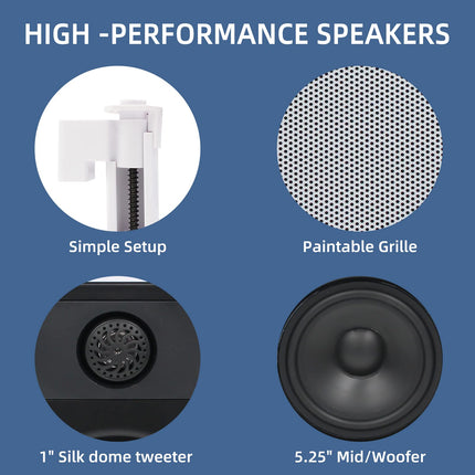 Herdio 5.25-inch Bluetooth In-Wall Speakers, Flush Mount Sound Compatible, Perfect for Indoor and Outdoor Use, Bedroom, Living Room, Home Theater (2 Pairs, Paintable Grille)