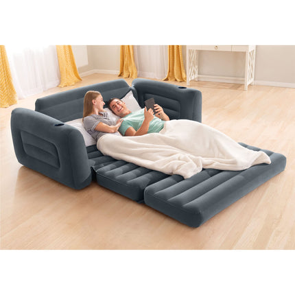 Intex Inflatable Camping Sofa, Queen-Size Bed, Pull-Out Futon Couch with 3 Quick Inflation and Deflation Valves, 203.2 x 231.14 x 66.04 cm, Anthracite Gray