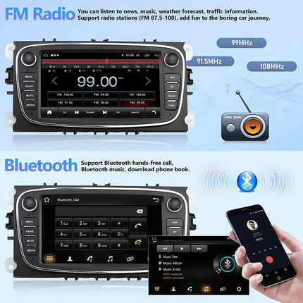 2+64G Android 13 autoraadio Ford Focus II Mondeo 9 S-Max C-Max Kuga 2008-2011 koos Carplay Android Auto, 7-tollise puutetundliku ekraaniga raadio Bluetooth FM/RDS/HiFi WiFi/GPS+AHD tahavaatekaamera ja mikrofoniga