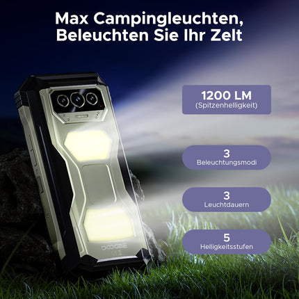 DOOGEE V MAX S 5G lukustamata õuenutitelefon, 22000mAh 33W, 24GB+256GB, 6.58" FHD+ 120Hz õuenutitelefon Android 14, kahekordne 1200LM telkimisvalgusti ehitusplatsi telefon 108MP+20MP, kahekordne kõlar/NFC/IP69K