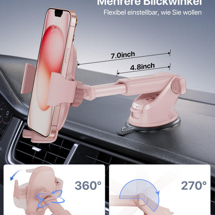 Miracase Car Phone Holder Universal [Strong Suction Cup and Metal Hook] Car Phone Holder Ventilation Dashboard Windshield Phone Holder iPhone Samsung Galaxy All Smartphones Pink