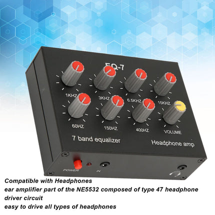 7-Band Sound Equalizer, 7-Band Car Sound Equalizer with 3.5mm Input, Supports 4-Pin Plug, 12dB High Bass Adjustment, Two-Channel Digital Equalizer
