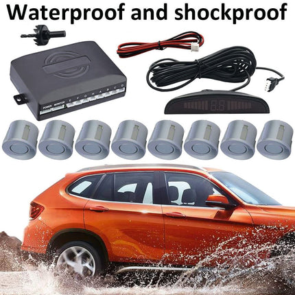 MOCNT Car Parking Aid 8 Sensors Reversing Aid Vehicle Reversing Alarm Parking System Rear Parking Sensors Reversing Parking Aid Reversing Radar System Buzzer Alarm Warning Gray