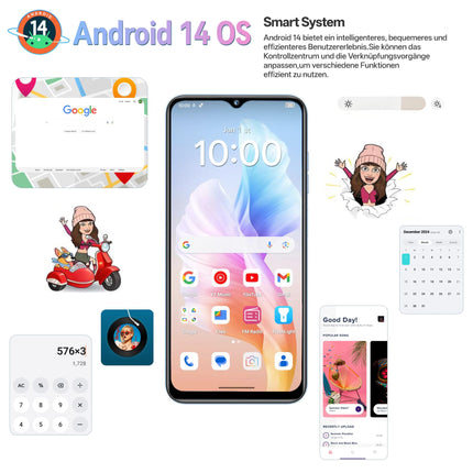 OUKITEL C36 nutitelefon ilma lepinguta 24GB + 256GB / 1TB, Android 14 4G mobiiltelefon, odav kaheksatuumaline, 6,56-tolline 90Hz ekraan, 5150mAh aku, 13MP panoraamkaamera, kahe SIM-kaardiga lukustamata mobiiltelefonid, sõrmejäljelugeja - must