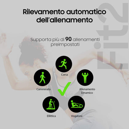 Samsung Galaxy Fit2, 1.1-inch AMOLED color display, fitness bracelet, waterproof fitness watch, up to 21 days battery life, sleep analysis, black (Italian version)