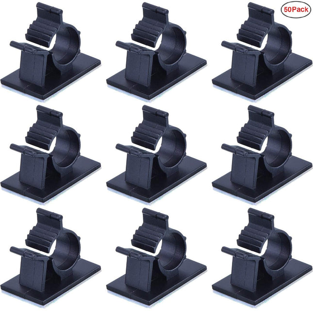 Pack of 50 cable clips, cable holders with adhesive, self-adhesive cable clamps for desk power cables, USB charging cables, chargers and audio cables, cable management