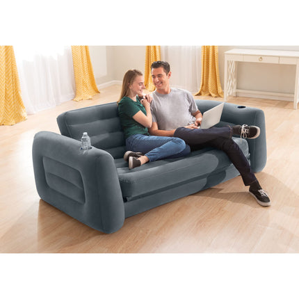 Intex Inflatable Camping Sofa, Queen-Size Bed, Pull-Out Futon Couch with 3 Quick Inflation and Deflation Valves, 203.2 x 231.14 x 66.04 cm, Anthracite Gray