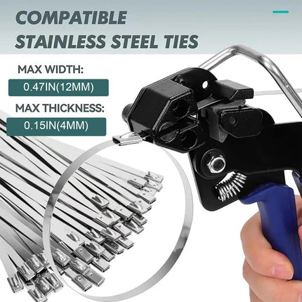 NEWFUN stainless steel cable ties and metal cable tie gun, 100 pieces 4.6 x 300 mm metal cable ties cable tie set for cable ties, industry and agriculture
