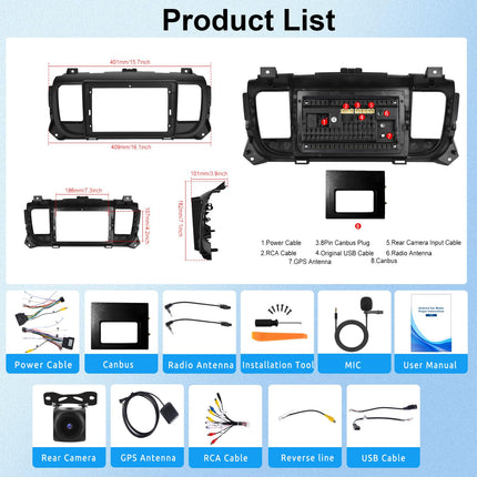 【8-tuumaline 4+64G】 Hodozzy Carplay autoraadio Citroen Jumpy 3/Peugeot Expert/Toyota Proace jaoks, 9-tolline puutetundliku ekraaniga Android-autoraadio koos Android Auto/WiFi/GPS/RDS/FM/Bluetooth/USB+tagurduskaameraga