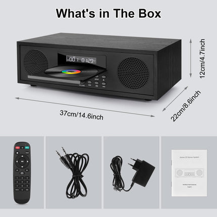 Kompaktne süsteem CD-ga Bluetooth, CD-169 stereosüsteem, kompaktne CD-mängija 2 x 20-vatise mini-Hi-Fi süsteemiga, FM-raadio, Aux-sisend, USB-taasesitus, stereosüsteem CD-ga Micro Hi-Fi süsteem (puidu imitatsioon)