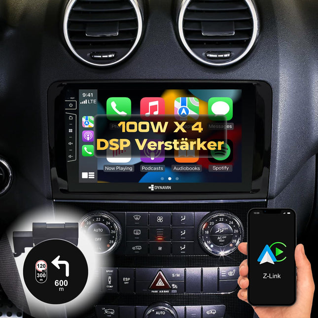 DYNAVIN Androidi autoraadio ja navigatsioonisüsteem Mercedes ML W164 2005-2011 GL X164 2006-2012 mudelitele: 9-tolline OEM-raadio juhtmevaba Carplay ja Android Auto funktsiooniga | Head-up ekraan | Sisaldab DAB+: D9-DF432 Premium