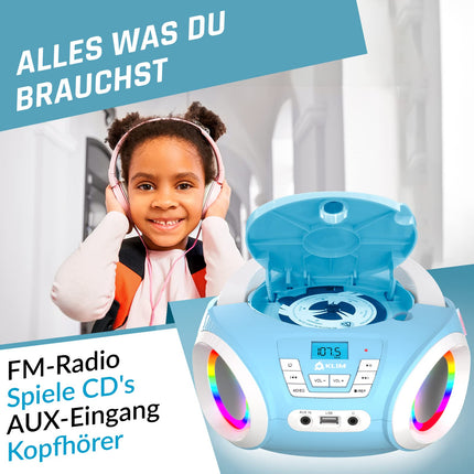 KLIM Candy Kids Boombox CD Player for Children NEW + FM Radio + Batteries Included + Blue Radio - CD Player for Children with Speakers + Perfect for Children and Toddlers
