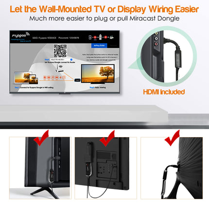 FIYAPOO Miracasti Dongle 4K 5G juhtmevaba HDMI, ekraani peegeldamine ja projektsioon kontorisse, koosolekutele ja õppimisele, ühildub iPhone'i, iPadi, Androidi, Windowsi, Maci, teleri ja monitoridega (Miracast, DLNA, Airplay)