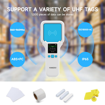 YANZEO SR300 UHF RFID-lugeja, 860 MHz – 960 MHz RFID-skanner, traadita Bluetooth-käeshoitav RFID-lugeja, UHF-sildilugeja rõivaste, jalatsite, juveelipoodide ja laovarude jaoks