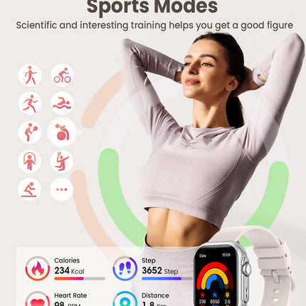 RUXINGX Smartwatch Women with 1000 mAh Battery, Fitness Watch with Phone Function, 120+ Sports Modes, 24/7 Heart Rate Monitor SpO2, Menstrual Cycle, Sleep, Fitness Tracker, IP68 Pedometer Android/iOS Silver