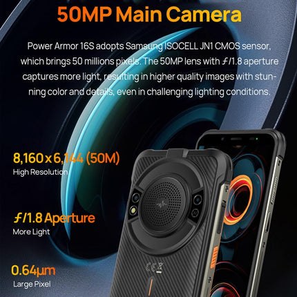 Ulefone Power Armor 16S Outdoor Smartphone without Contract, Android 13 16GB+128GB+2TB Outdoor Smartphone without Contract, 3.5W Speaker, 9600mAh, 50MP, 5.93" FHD+, IP68 Mobile Phone, Dual 4G LTE NFC GPS OTG, Black