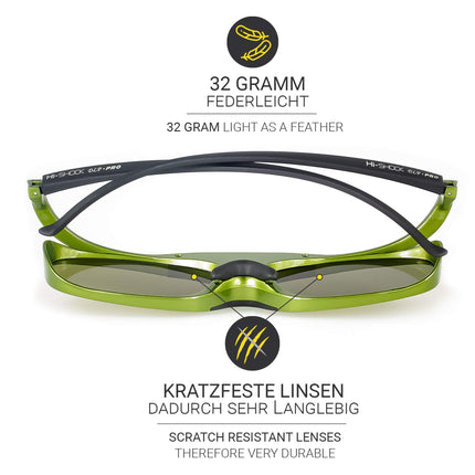 Hi-Shock DLP Pro Lime Heaven | DLP Link 3D Active Glasses for 3D DLP projectors from Acer, BenQ, Optoma, and Viewsonic | Compatible with PPA5610 / E4W [96-200 Hz | Battery | 32 g | Rechargeable]