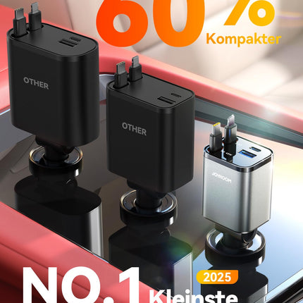 【4-IN-1】 2025 JOYROOM 84W sissetõmmatav sigaretisüütaja USB C, 【PD 45W ja ülikompaktne】 kiirlaadija autolaadija, 12V/24V USB-adapter autosse, autotarvikud iPhone 16/Sumsang S25 jaoks