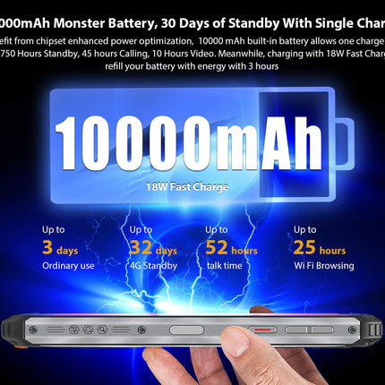 OUKITEL WP6 (2020), IP68 Outdoor Smartphone Without Contract, 10000 mAh Battery (18 W Fast Charging), 48 MP Quad Camera, Helio P70 6 GB + 128 GB, 6.3 inch FHD+ Rugged Phone, DUAL SIM GPS WiFi Black