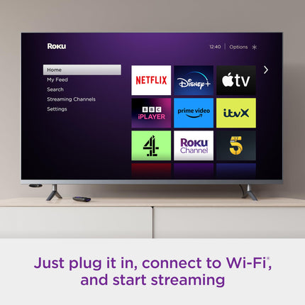 Roku Express HD voogedastusseade kiire HDMI-kaabli ja tavalise kaugjuhtimispuldiga (mitte teleri juhtimisega), juhendatud seadistuse ja kiire WiFi-ga