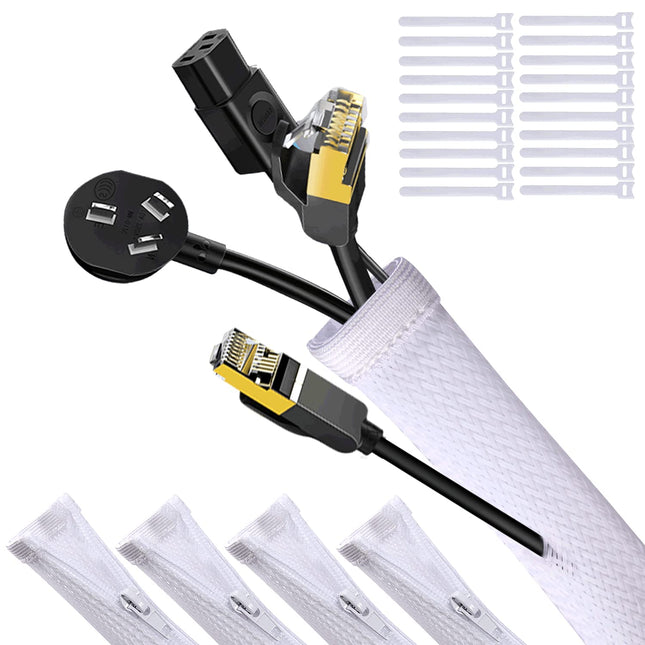 Cable Management Sleeve with Zipper for PC/TV, Upxdumi Cable Organizer, Cable Organizer for Cable Loom, Desk, Length: 240 cm (White)