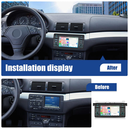 [8-tuumaline] 4+64G SIXWIN Android 13 autoraadio Carplay/Android Auto koos DSP-ga BMW 3. seeria E46 1999-2005 jaoks, 7-tolline puutetundliku ekraaniga raadio GPS-i, WiFi, Bluetooth 5.0, USB, FM RDS, Mirror Link + 32 riba ekvalaiser