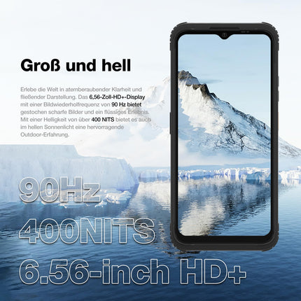 AGM H MAX lepinguta õues kasutatav mobiiltelefon 4G, 10000 mAh võimas nutitelefon Android 14, 4GB+128GB, 6,56-tolline HD+ ehitusplatsi mobiiltelefon IP68/Face ID/kahe SIM-kaardiga/NFC