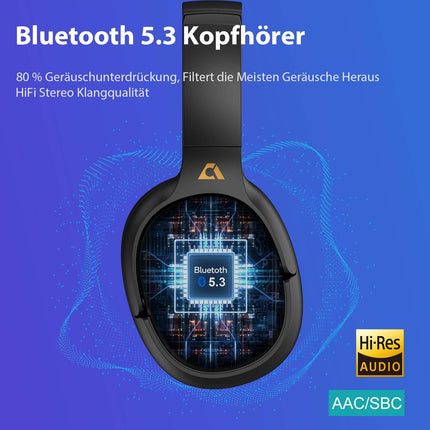 YMOO Bluetooth 5.3 hübriidkõrvaklapid aktiivse mürasummutusega lennureisideks, juhtmega ja juhtmevabad ANC-kõrvaklapid, kõrvaklapid, Bluetooth-peakomplekt mikrofoniga (must)