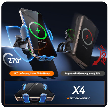 Auckly 15W autotelefoni hoidik laadimisfunktsiooniga, [270° automaatne kinnitus], Qi induktiivne laadimisjaam auto juhtmevaba laadija, autolaadija iPhone 12 13 14 15 16 seeriale ja Samsungile, kiirlaadimine