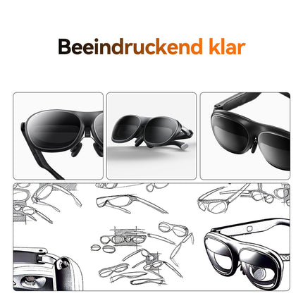 Rokid Max 2 AR-prillid mustad, 215-tolline Micro-OLED-ekraan, reguleeritav lühinägelikkus (0–600D), 120 Hz, 50° vaateväli ja 600 niti heledus, ühildub Androidi ja PC/ROG/Steamiga