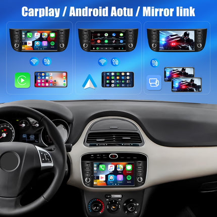[2+64G] SIXWIN Android 13 autoraadio Punto (10-16)/Linea (12-15) mudelitele koos Carplay/Android Auto/Mirrorlinkiga, 6,2-tolline mahtuvuslik puuteekraan, toetab WiFi, GPS, FM, Bluetooth EQ