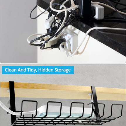 QWORK 2 pieces under-table cable management, cable duct desk, cable basket for managing, for managing cables and power strips