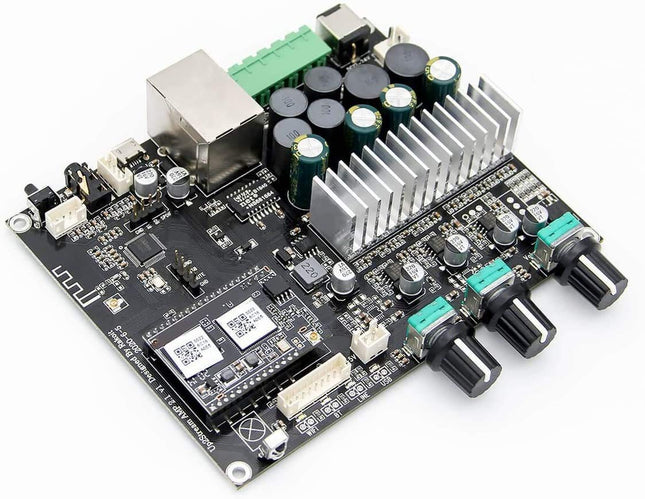 Arylic Up2stream AMP 2.1 WiFi &amp; Bluetooth 5.0 Subwoofer Mini Amplifier Board, 50Wx2+100W Sub Class d Stereo Multiroom AirPlay HiFi Amplifier Board 2.1 for DIY Speaker.