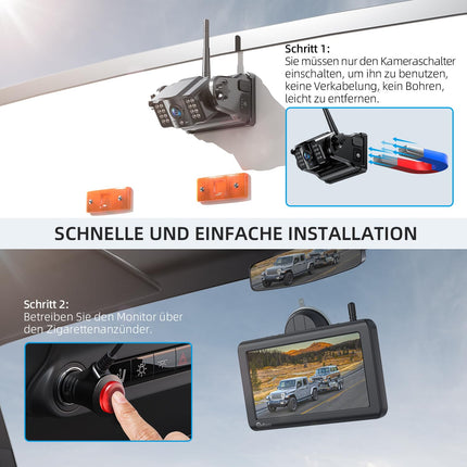 eRapta 5-tolline LCD juhtmevaba digitaalne tahavaatekaamera komplekt 1080P monitoriga: 9600mAh aku, 2 minutit isepaigaldust, IP69K veekindlad tahavaatekaamerad autole, veoautole, kaubikule, maasturile ja haagissuvilale