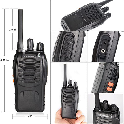 Baofeng Walkie Talkie PMR446 kahesuunaline raadiosaatja, professionaalne 16 kanaliga intercom, 2-osaline laetav saatja-vastuvõtja komplekt kõrvaklappide ja LED-valgusega