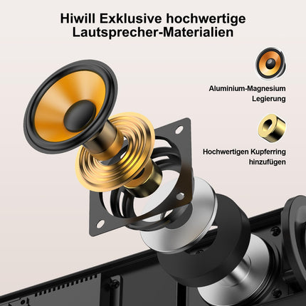 Hiwill Dolby Atmosega teleritele mõeldud heliriba, 200 W tippvõimsusega teleri heliriba juhtmega subwooferiga, Bluetooth 5.3 kõlar telerile, reguleeritavad kõrged ja bassid, HDMI eARC/Opt/AUX
