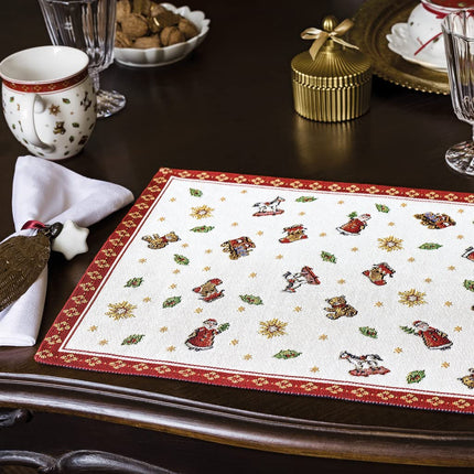 Villeroy &amp; Boch – Toy's Delight lauamatt punane ja valge, masinpestav, jõulukaunistus, gobeläänist lauamatt, jõululauamatt, jõulukaunistus, puuvill, polüester