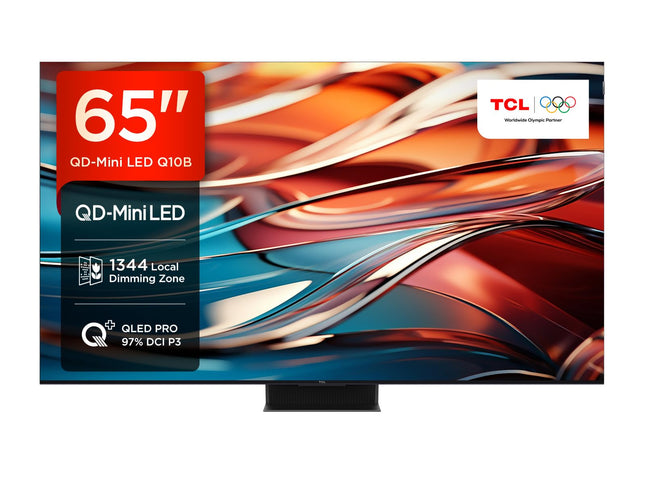 TCL 65Q10B 65-tolline QLED PRO MiniLED-teler, 4K UHD, 4K HDR Premium 3300 nitti, nutikas Google TV 144Hz Motion Clarity Pro ja Onkyo 2.1.2 Dolby Atmos heliga