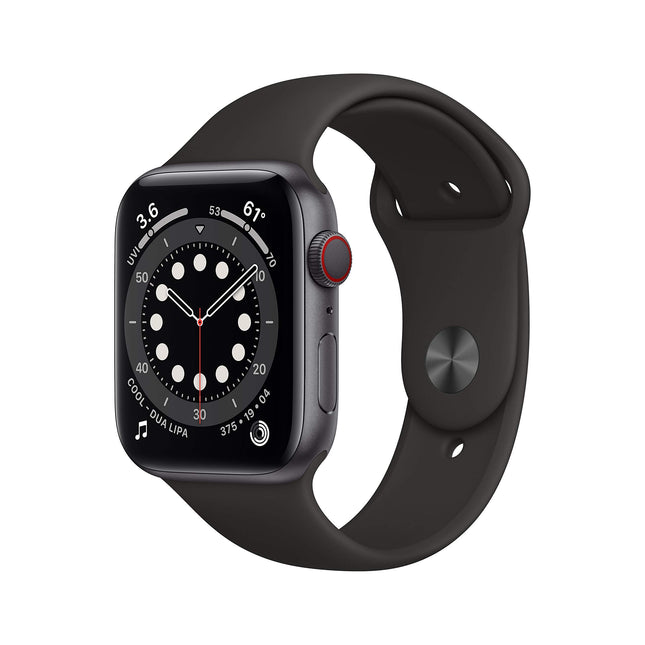Apple Watch Series 6 (GPS + Cellular, 44MM) Space Gray Aluminum Case with Black Sport Band (Refurbished)