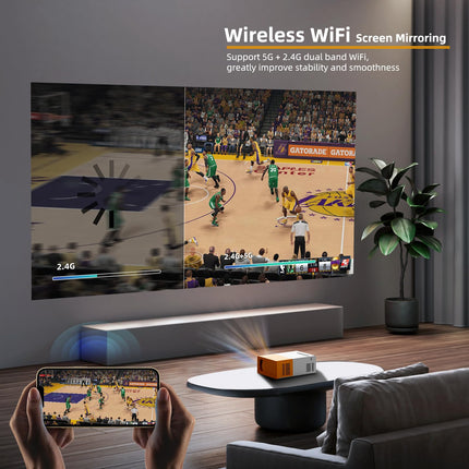 PVO miniprojektor, WiFi-projektor, kaasaskantav filmiprojektor, telefoni ekraani saab projektorisse peegeldada juhtmevabalt või andmesidekaabli kaudu, ühildub nutitelefoni/tahvelarvuti/sülearvuti/teleripulgaga