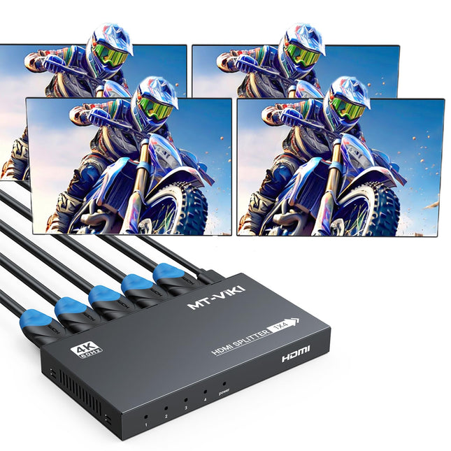 MT-VIKI 4K60Hz HDMI jaotur 1 sisend 4 väljund samaaegne HDMI jaotur 4 monitori peegel 1x4 EDID HDCP 2.2 4:4:4 40m pikamaa edastus