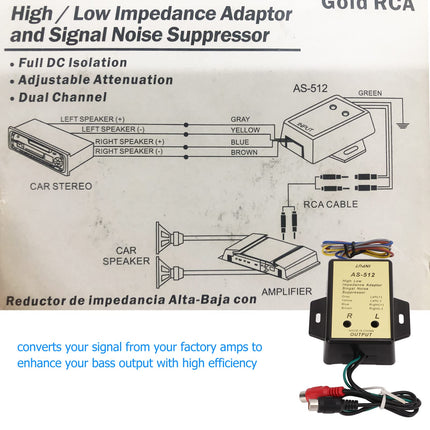Audio System Output Converter 2-Channel Line High Low Level Converter 2-Channel Line High Low Impedance Adapter Audio Speaker Level Output Converter