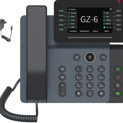 GEQUDIO IP-telefon GZ-6 toiteplokiga - Fritzboxi ja Telekomiga ühilduv - esmaklassiline käed-vabad süsteem ja kallutatav ekraan - Fritz!Boxi telefonisüsteemi, Sipgate'i, Telekomi ja Speedporti kasutusjuhend - WLAN Bluetooth