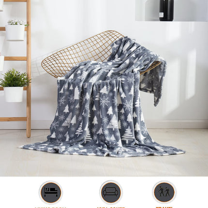 Elegantne mugav luksuslik samettekk, ülipehme jõuluprindiga fliistekk, jõuluteemaline kodukaunistus, kohev, soe ja hubane talviseks voodipesuks, 50" x 60" jõulupuu