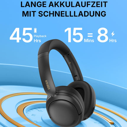 Edifier W800BT SE juhtmevabad kõrvaklapid Bluetooth 5.4 – tehisintellektiga mürasummutus kõnedele – 45-tunnine aku tööiga – kiire laadimine – AAC-koodek – kahe seadme ühendus – kokkupandav – must
