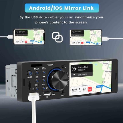 Inefala Radio Carplay 1 DIN with Android Auto FM/RDS Radio Mirror Link, Touchscreen 4 inch Car Radio Bluetooth 1 DIN with SWC EQ, Rear View Camera, Microphone, USB/AUX/TF Card