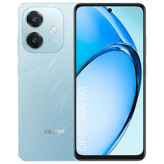 OPPO A60 5G 4+128GB, Android nutitelefon, lukustamata, mobiiltelefon, 120Hz 6,67" LCD ekraan, Dimensity 6300 5G, 50MP tehisintellektiga tagakaamera, 5100mAh aku, SUPERVOOC 45W, NFC, kahe SIM-kaardi pesa, SIM-kaardivaba, sinine