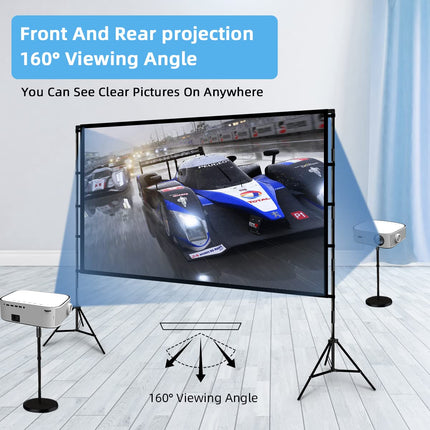 Projector Screen with Tripod, Towond 100 Inch Indoor Projector Portable Outdoor Cinema, 16:9 HD Rear Front Garden Projection with Carrying Bag for Home Party Theater Nights