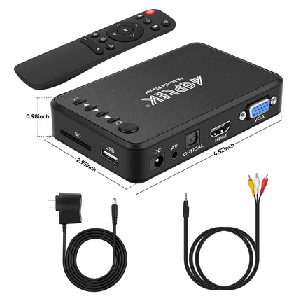 AGPTEK USB 2.0 1080P (1920 × 1080) HD meediapleier RMVB MKV SD SDHC USB JPEG - optilise stereo L/R audio väljundiga, IR kaugjuhtimispuldiga